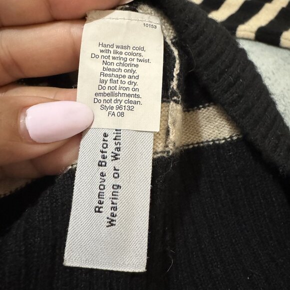 J. Crew Gustoso Classic Black & White Cardigan 100% Cashmere Striped Sweater S - Picture 8 of 8